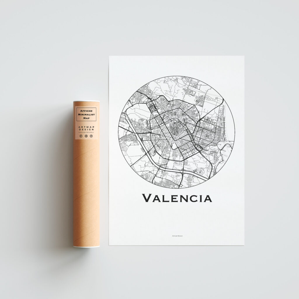 Affiche Poster Valence Espagne Minimalist Map ARTMAP DESIGN